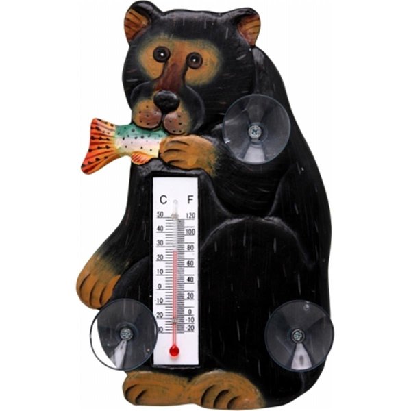 Songbird Essentials Songbird Essentials Black Bear with Trout Small Window Thermometer SE2174008